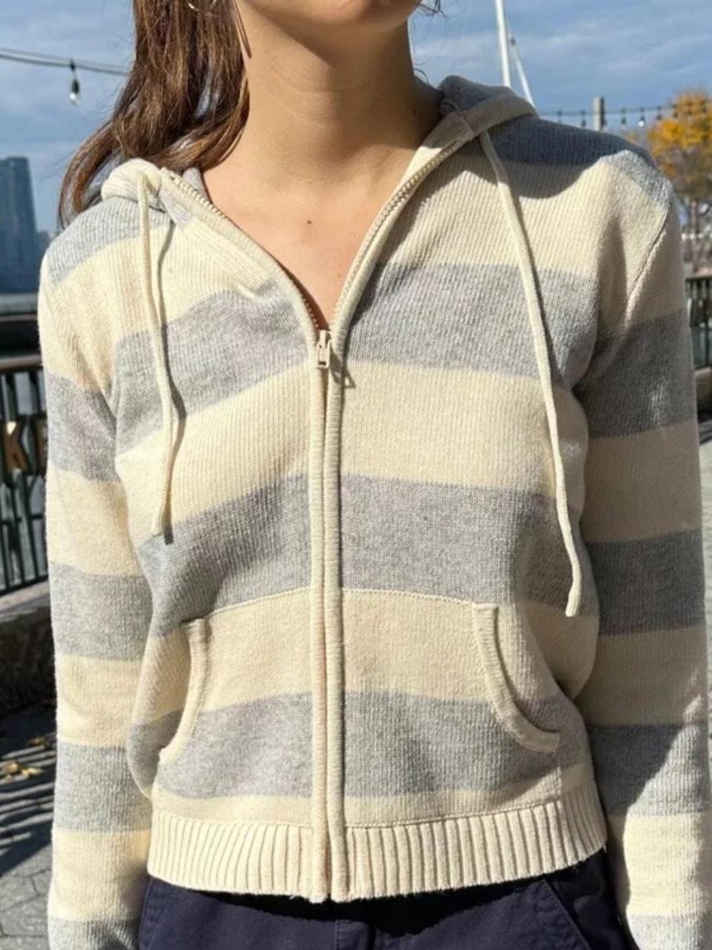 Brandy Melville Yellow Gray Zip Up Sweater